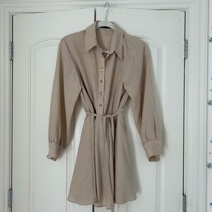 Zara Tan Long Sleeve Shirt Dress